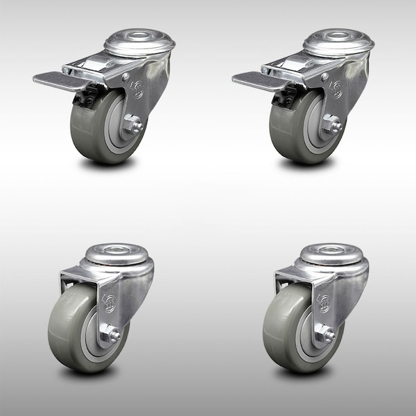 Service Caster 3 Inch SS Gray Polyurethane Swivel Bolt Hole Caster Set with 2 Total Lock Brake SCC-SSBHTTL20S314-PPUB-2-S-2 - main